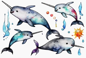 a solitary grey narwhal angry tattoo idea