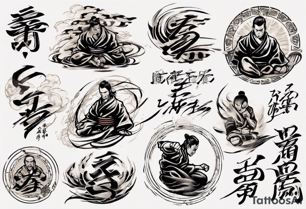 Powerful tattoo writing Jiu-Jitsu with Strong shadows and lines tattoo idea