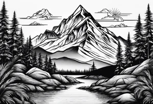 Mountains in a triangle with palm trees tattoo idea