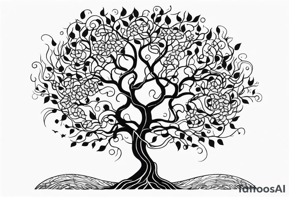 A tree reaching the sky with the roots reaching hell, having a snake around it. All based on Carl Jung ideas. tattoo idea