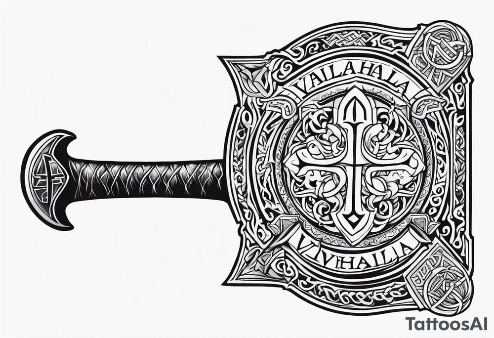 Valhalla sword viking funeral hatchet tattoo idea