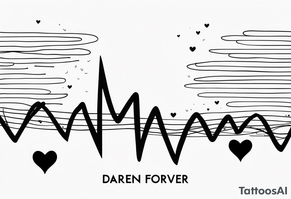 Heartbeat line intertwined with the words Darren Forever tattoo idea