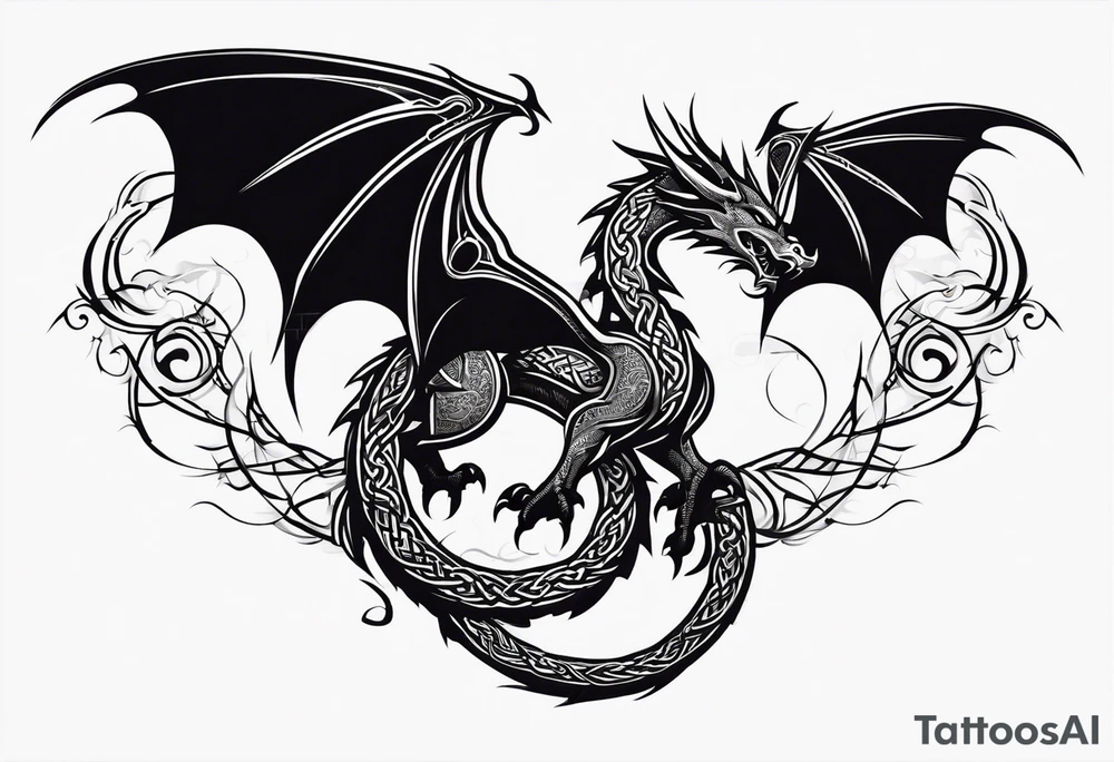 Minimalist Celtic dragon flying downward tattoo idea