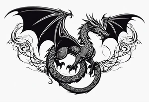 Minimalist Celtic dragon flying downward tattoo idea