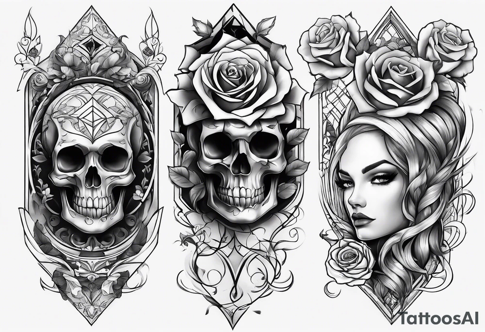 tattoo fool sleeve, old broken gothic home, broken sword, roses tattoo idea