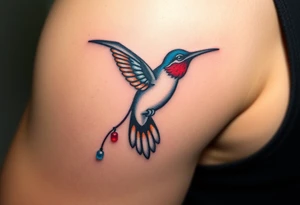 A hummingbird leaving a trail of glowing hieroglyphs as it flies(only red , blue and black are possible colors) tattoo idea