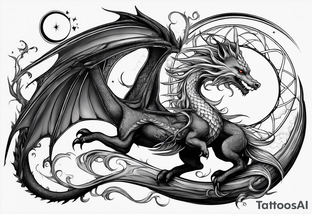 Moon fairy dragon tattoo idea