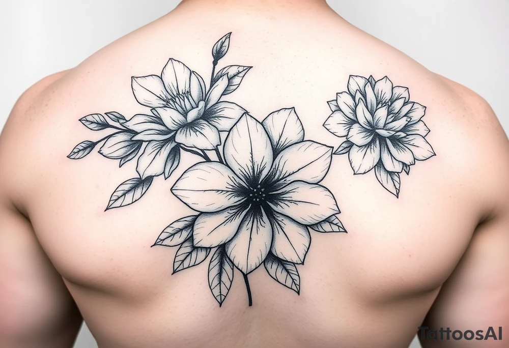 Flower tattoo with violets and chrysanthemum tattoo idea