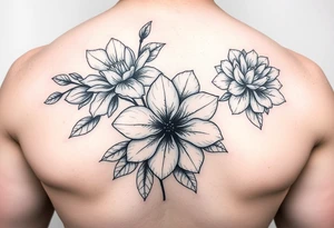 Flower tattoo with violets and chrysanthemum tattoo idea