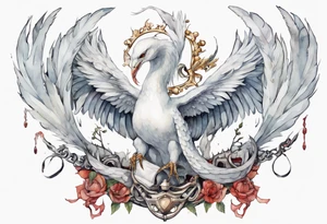 a white bird-serpent hybrid, holding an iron crown in her talons tattoo idea