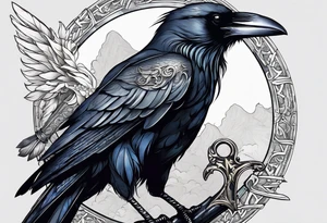 black raven with sword in mouth tattoo idea