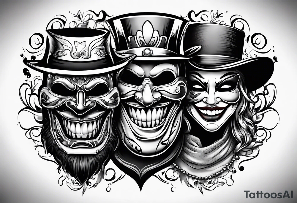 Smile now cry later gangster art masks tattoo idea