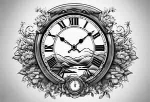 clock with landscape tattoo idea