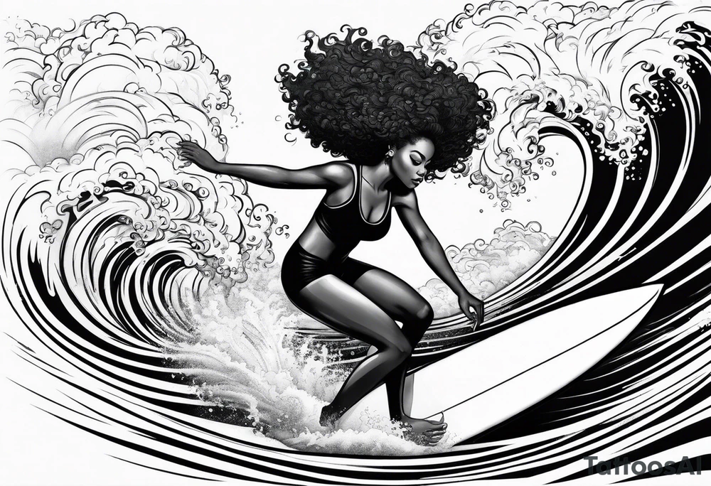Black woman surfing
With natural hair tattoo idea