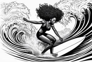 Black woman surfing
With natural hair tattoo idea