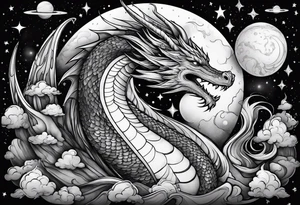 Wizard dragon in space planets tattoo idea