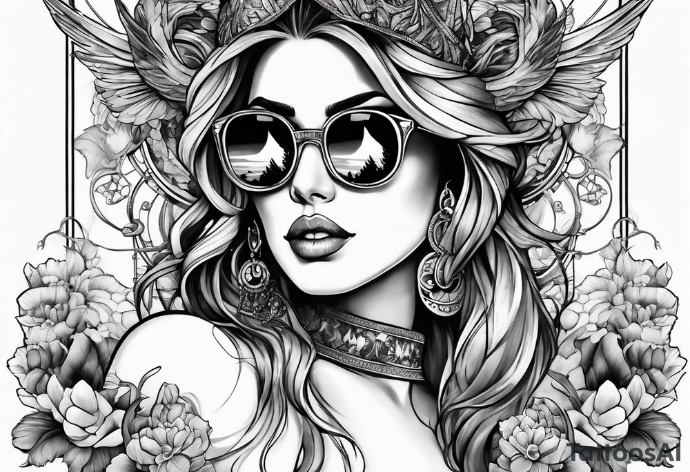 woman with big titts and a capricorn with sunglasses tattoo idea