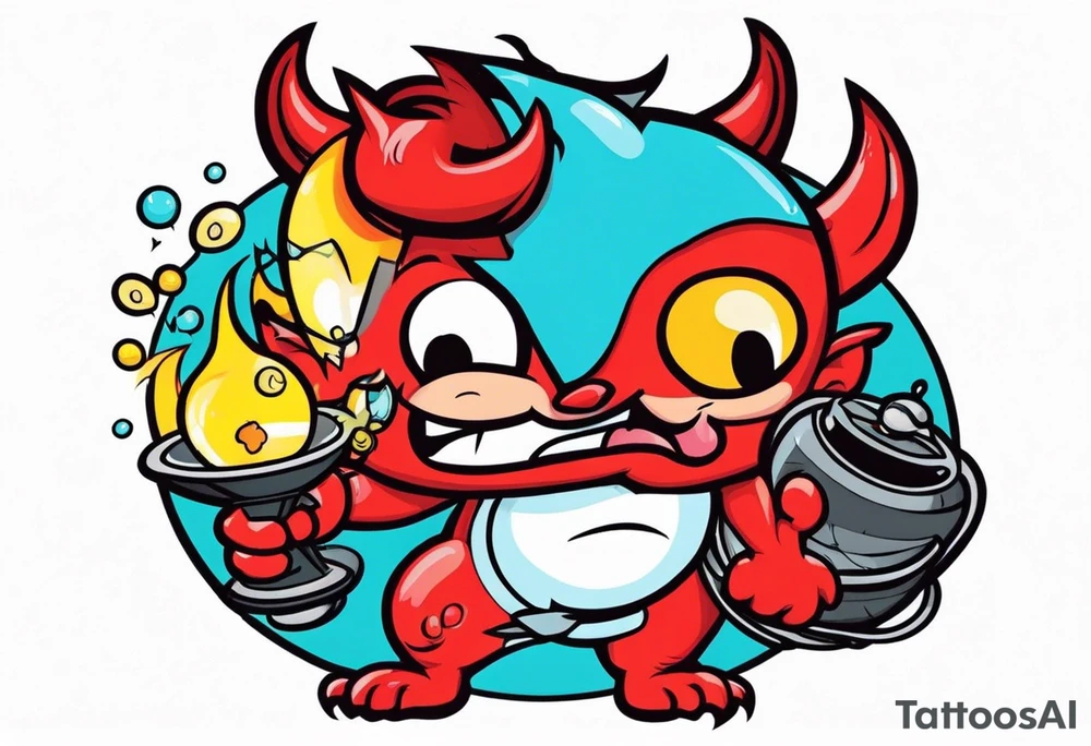 cute devil boy holding a time bomb tattoo idea