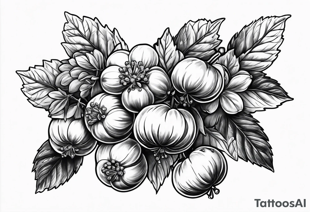 Syringa and Gooseberries in a bundle from the side tattoo idea