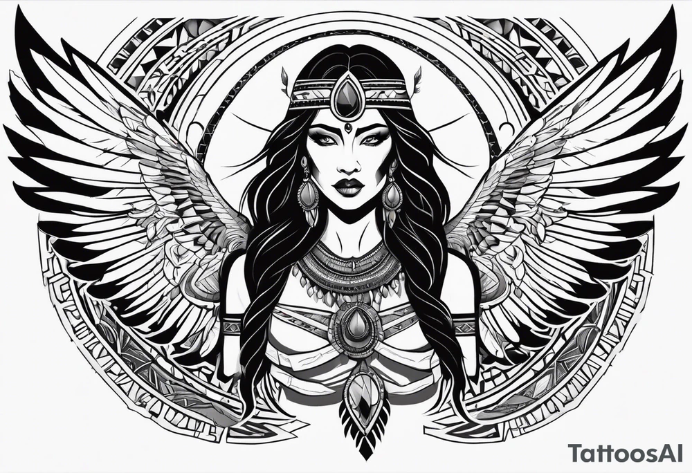kali, valkrye, goddess, native american, left side chest, wing tattoo idea