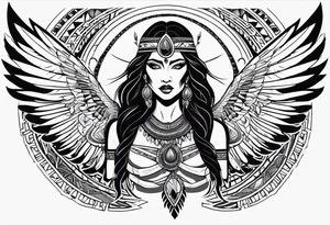 kali, valkrye, goddess, native american, left side chest, wing tattoo idea