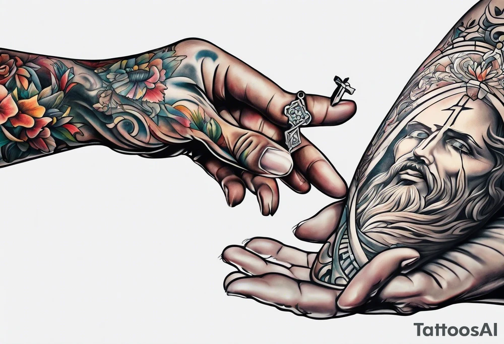 beggar reaching for Jesus Christ tattoo idea
