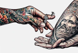 beggar reaching for Jesus Christ tattoo idea
