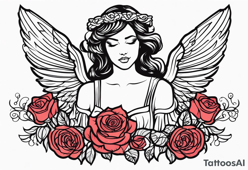 Angel, roses, name MARTINA tattoo idea