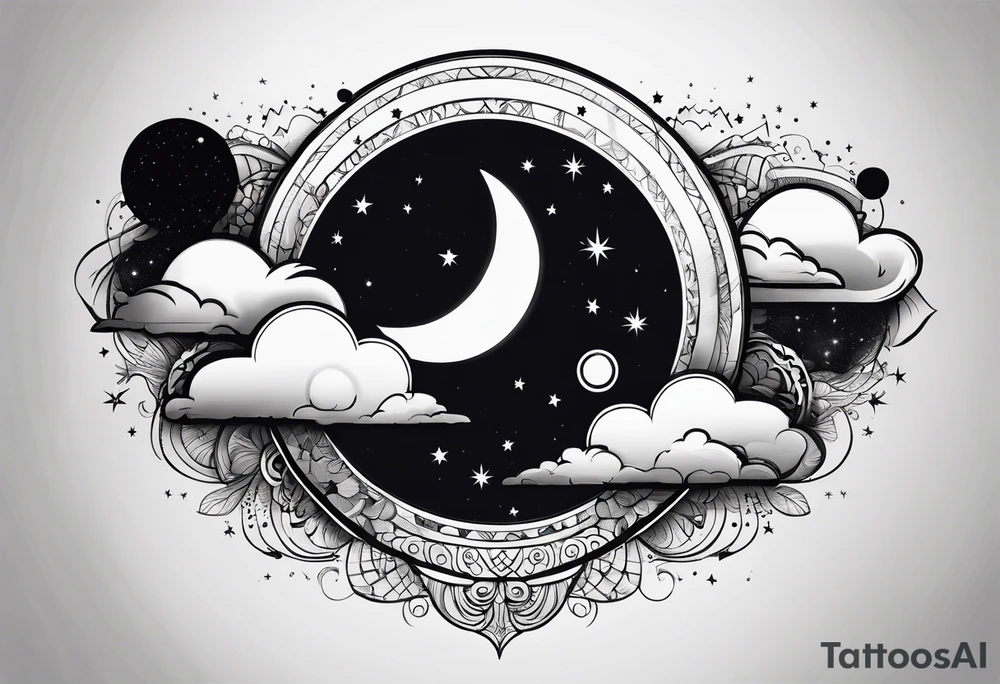 Moon phases stars clouds tattoo idea