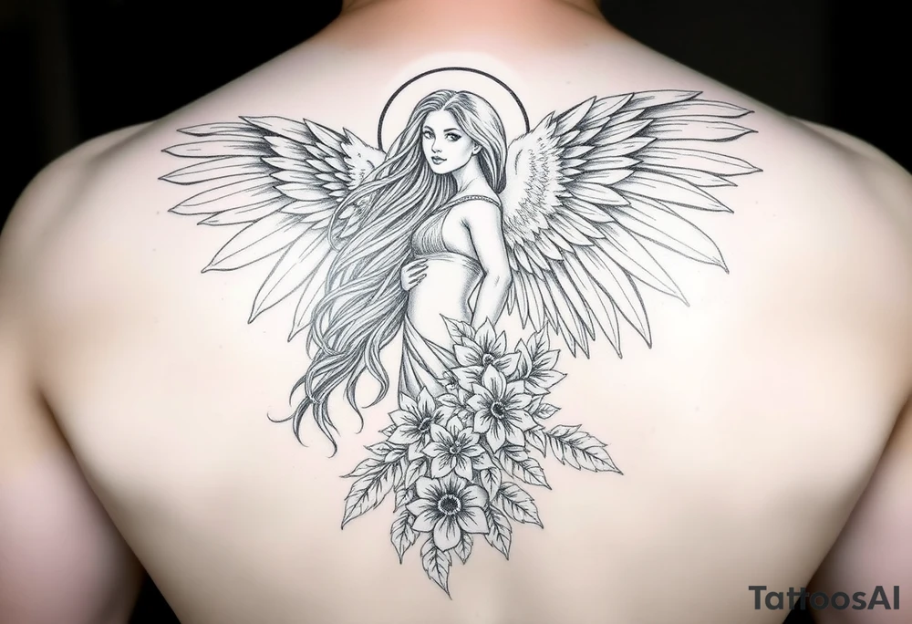 .


🌟 Image 2: Angelic Woman Tattoo Design
 
A beautifully detailed pencil sketch of an angelic woman with long flowing hair and magnificent feathered wings. She wears a flowing, nature-inspired gown adorned with floral and leaf patterns, blending elegance and divine femininity. Her expression is serene yet strong. The feathers and fabric flow gracefully around her, creating a sense of lightness and movement. The black-and-white pencil drawing gives it a timeless, classical tattoo appeal.

Keywords: angel woman, divine beauty, feathered wings, floral gown, feminine strength, heavenly figure, pencil sketch, classic tattoo tattoo idea