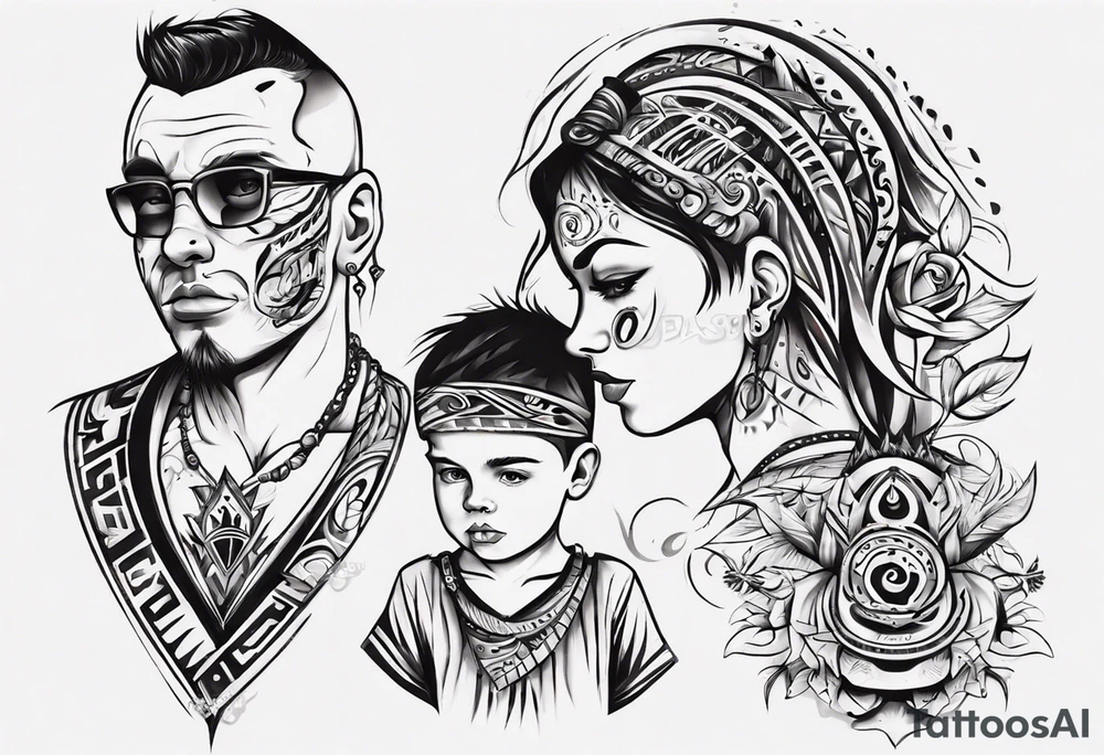 Tattoo with dad and kids, a boy and a girl tattoo idea