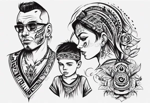 Tattoo with dad and kids, a boy and a girl tattoo idea