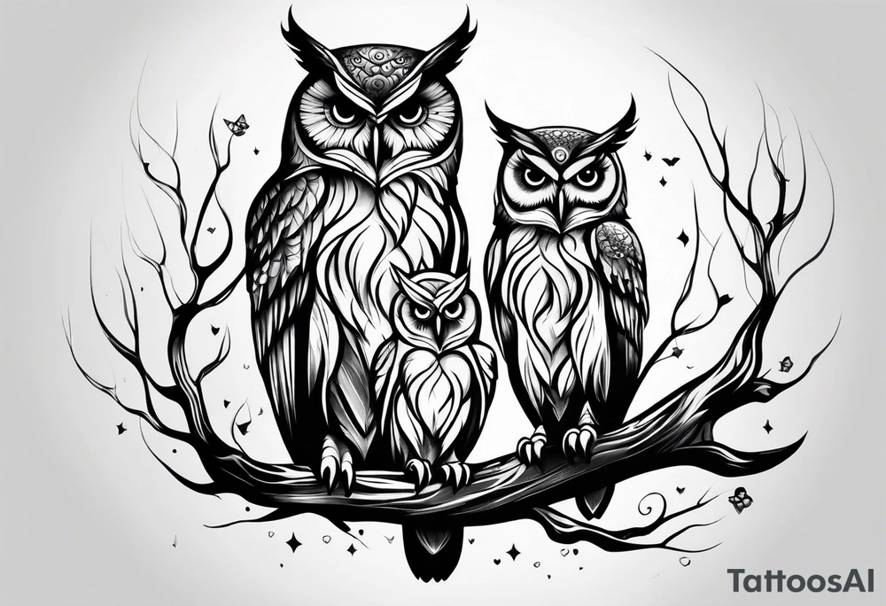 Mother and baby owl tattoo idea