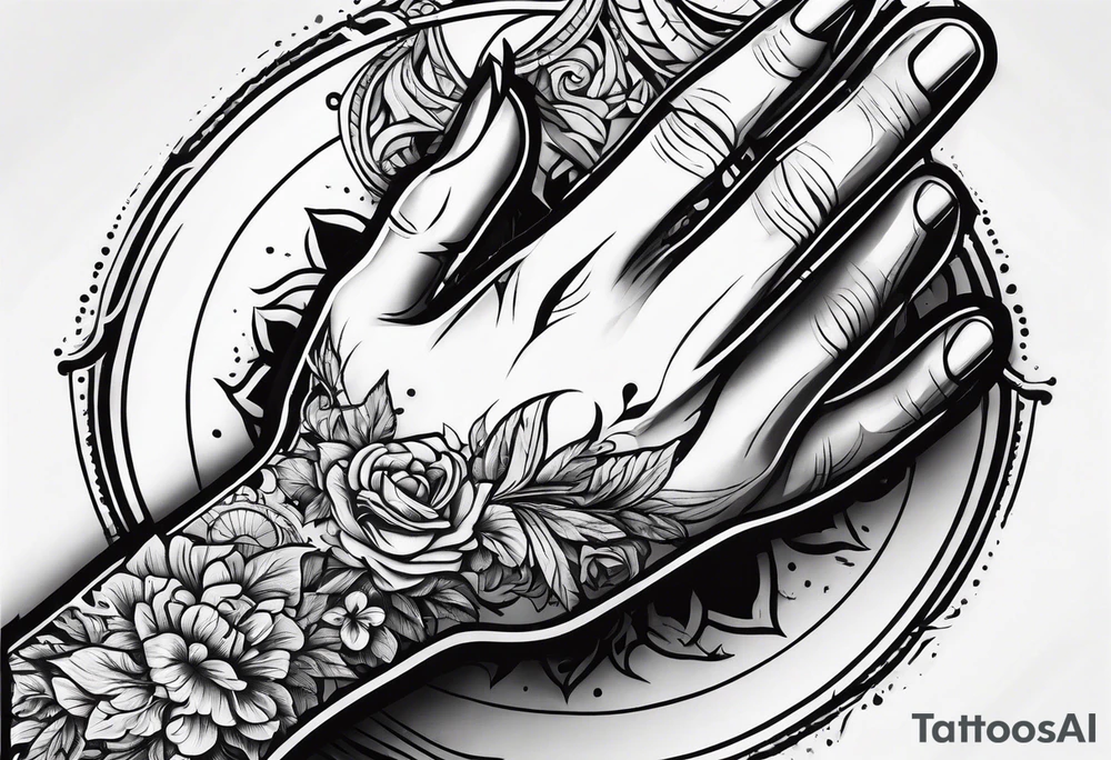Hand stabbed by a curved knife with blood tattoo idea