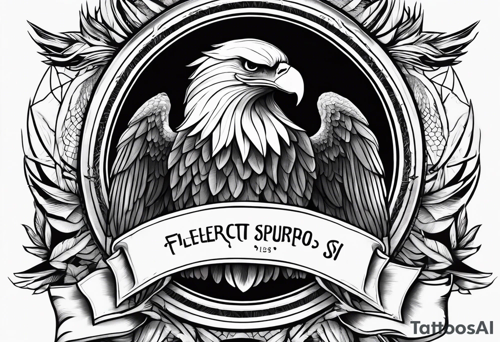 An eagle holding a banner  that reads flectere si nequeo supros acheronta movebo tattoo idea