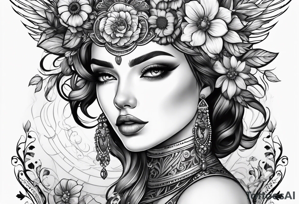 Flower headed girl tattoo idea