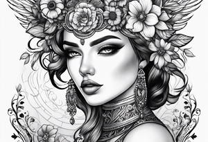 Flower headed girl tattoo idea