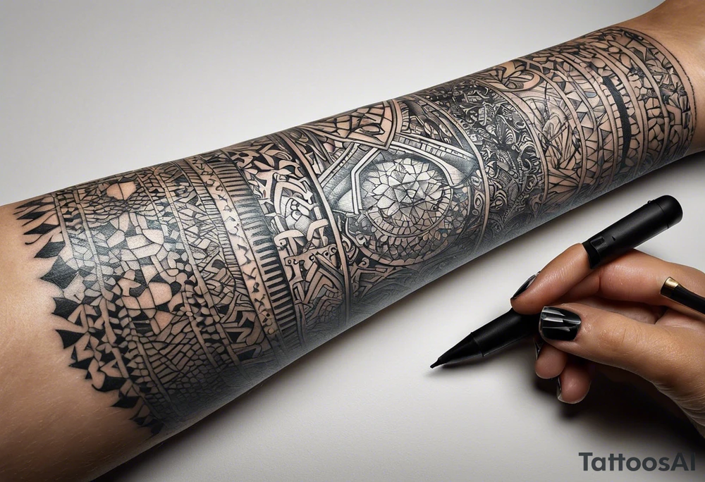 I want to generate a tattoo for my forearm where the elements will be part of my story of life the base of the tattoo its a computer chip because my profession and passion is related to computer, I also like sports in general such as soccer, snowboard, surf, motorbike, cars part of my story it was moving from brazil to Australia and I am really grateful for my life now because I started from the bottom and really value my family and values, I also want a fine line style and minimalistic tattoo idea