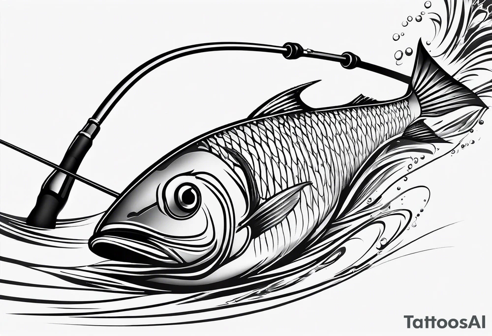 simple fishingrod with the line in water tattoo idea
