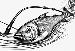 simple fishingrod with the line in water tattoo idea