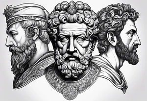 a half sleeve, upper arm, including marcus aurelius and other roman inspired filler tattoo idea