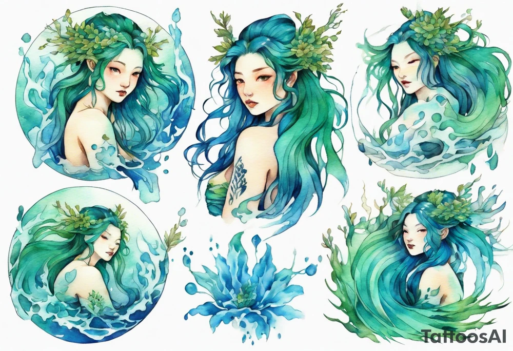 a blue-green Naiad tattoo idea