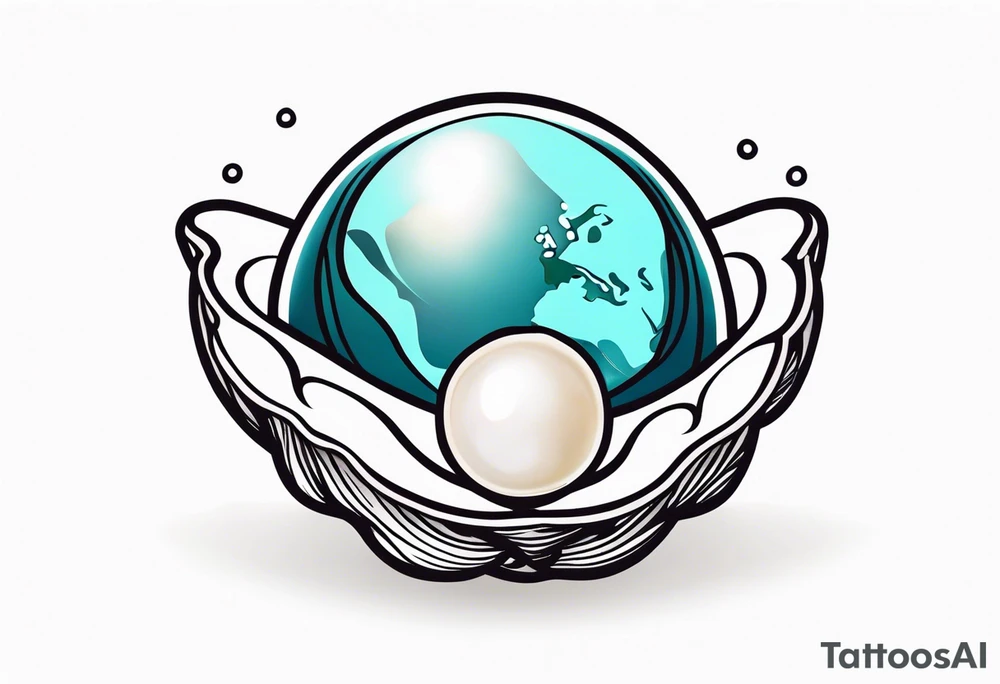 Pretty pearl oyster with a small globe in centre tattoo idea