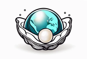 Pretty pearl oyster with a small globe in centre tattoo idea