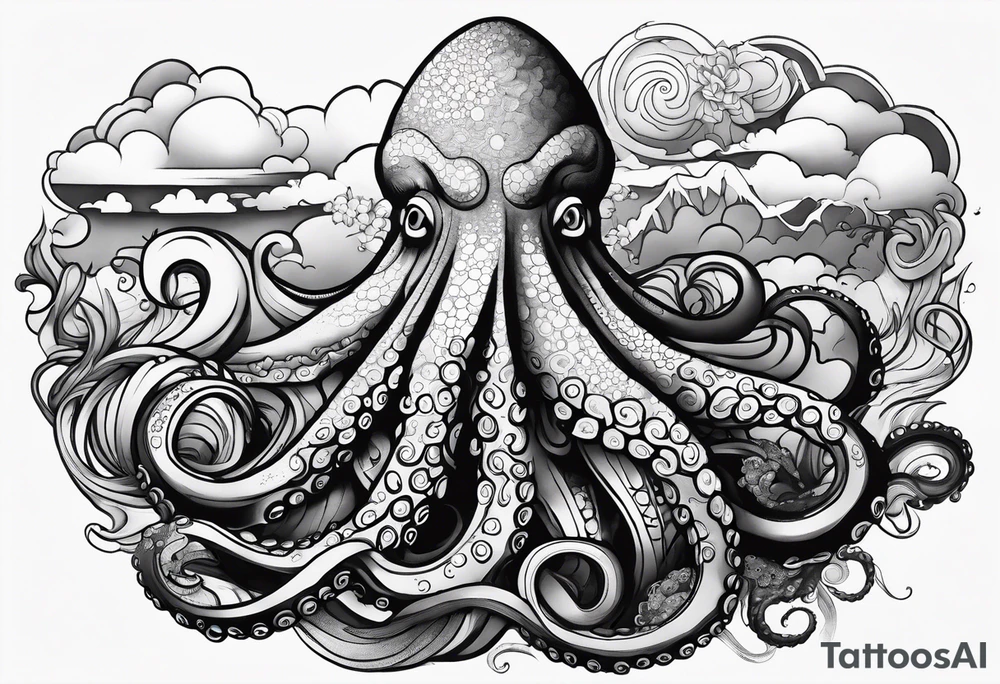 Octopus, volcano eruption tattoo idea