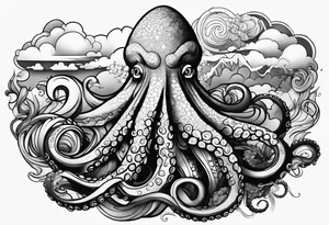 Octopus, volcano eruption tattoo idea