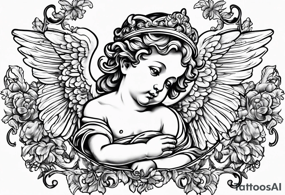 Flying Cherub renaissance style tattoo idea