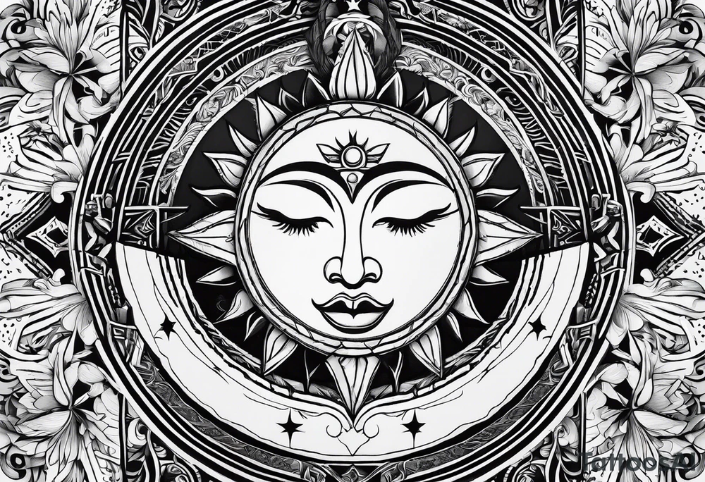 sun and moon line spirituality tattoo idea
