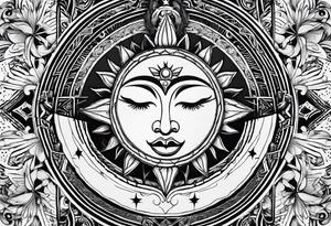 sun and moon line spirituality tattoo idea