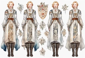 Cate Blanchette wearing white medieval dress and boots tattoo idea